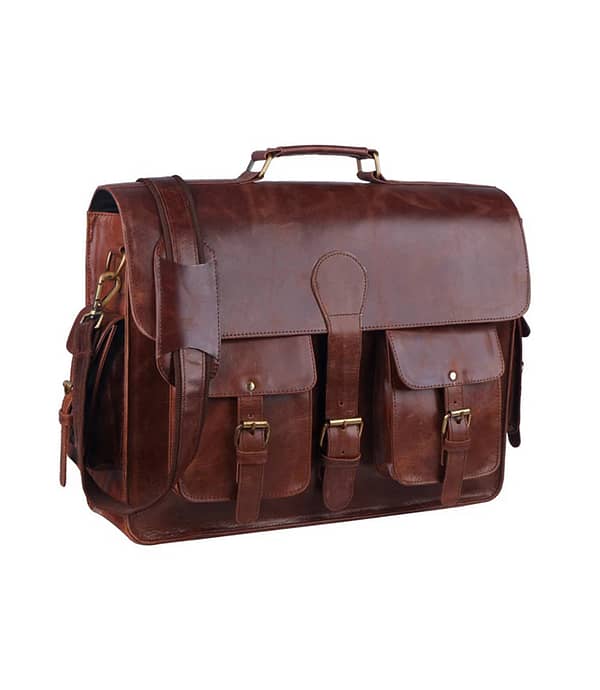 Versatile brown leather handy laptop bag for business meetings