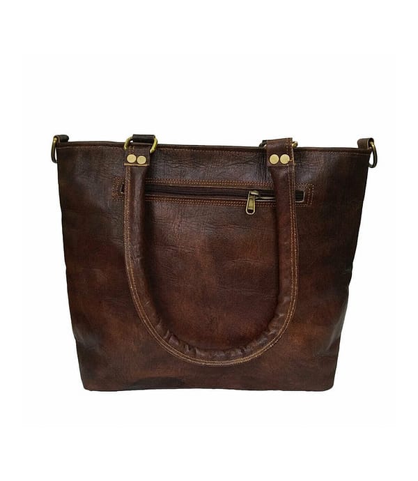 Brown leather handy bag with stylish handles