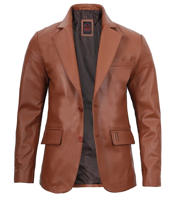 Fuse Men's brown leather blazer jacket with sleek button closure