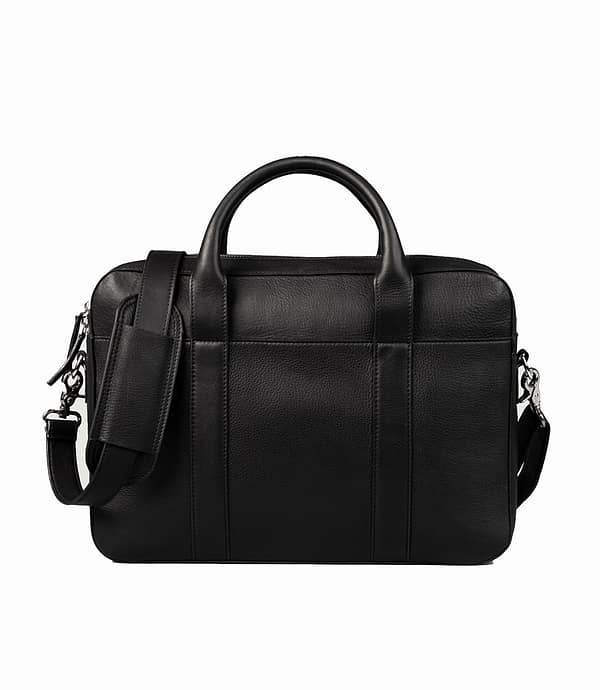Stylish black leather briefcase bag with adjustable strip